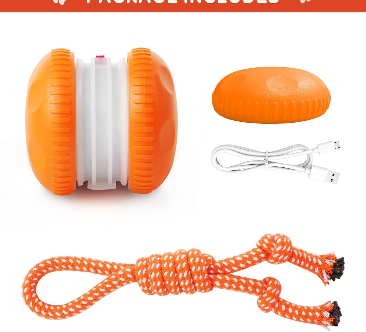 Interactive Dog Toys, Random Path Electric Automatic Moving and Rolling Dogs Toy with Rope for Small Medium Large Dogs, Motion-Activated Dog Stimulation Toy for Boredom Relief (Orange)